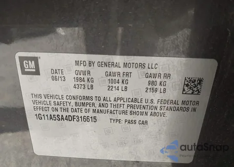 2013 Chevrolet Malibu 1Fl from USA, damaged, VIN 1G11A5SA4DF316615
